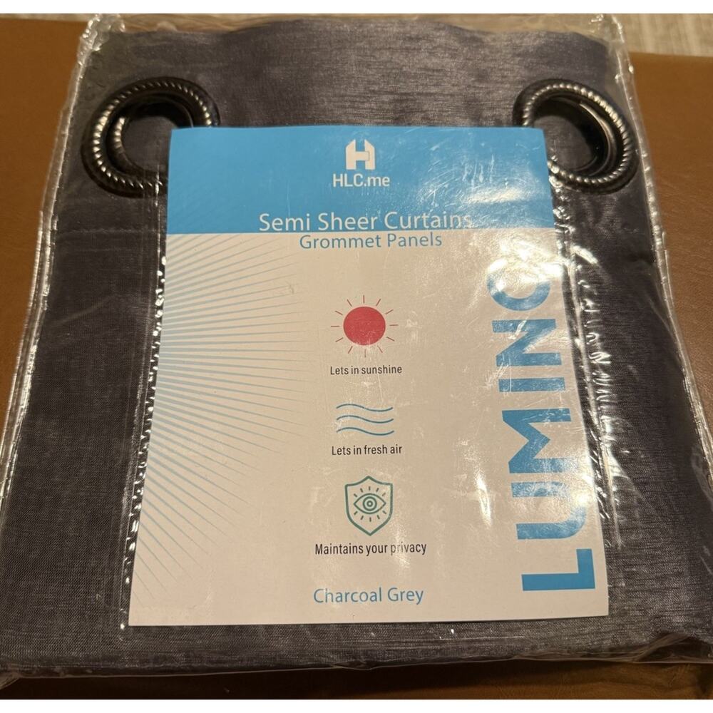 Lumino Semi Sheer Grommet Curtain Panels Charcoal Grey - 54" x 63” Set of 2 Poly